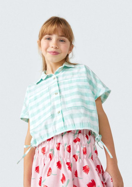 Foto do produto: Camisa Cropped Infantil Menina Manga Curta Xadrez - Verde