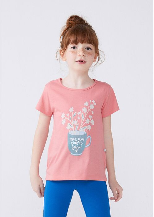 Blusa Infantil Menina Estampada Manga Curta - Rosa