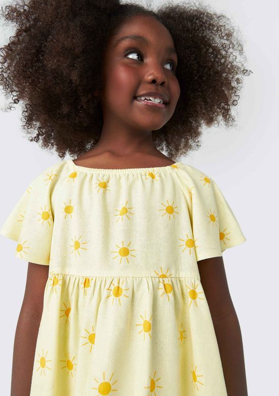 Foto do produto: Blusa Bata Infantil Menina Estampada Com Linho - Amarelo