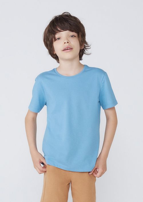 Camiseta Básica Infantil Menino Manga Curta Slim Tam 1 A 16 - Azul
