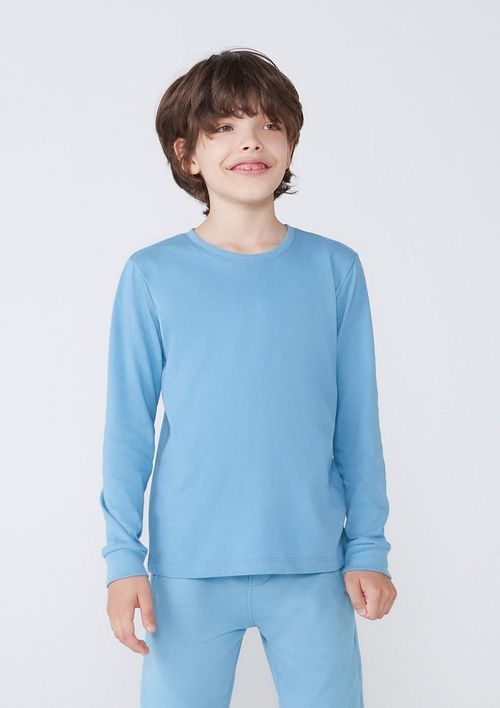 Camiseta Básica Infantil Menino Manga Longa - Azul
