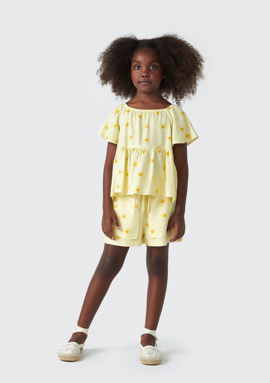 Foto do produto: Shorts Infantil Menina Estampado Com Linho - Amarelo