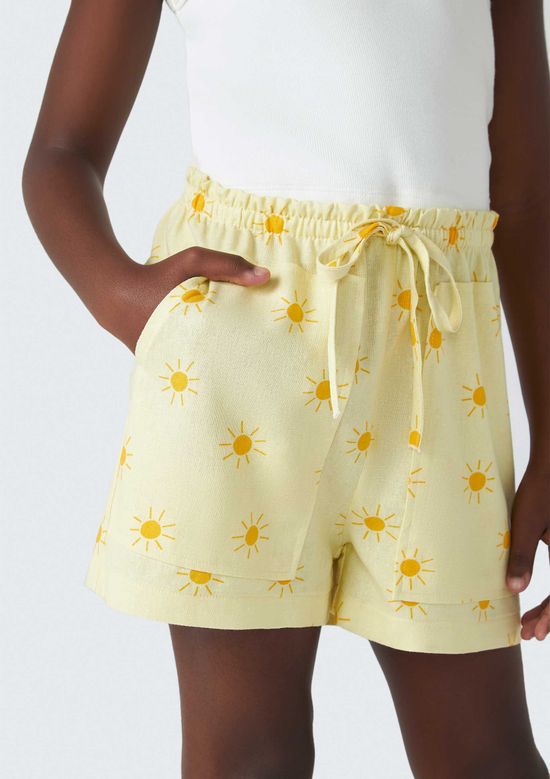 Foto do produto: Shorts Infantil Menina Estampado Com Linho - Amarelo