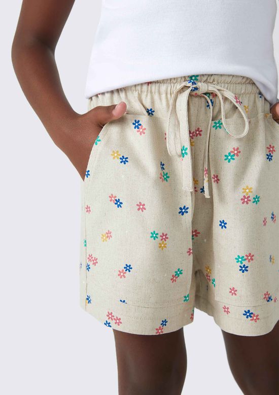 Foto do produto: Shorts Infantil Menina Floral Com Linho - Bege