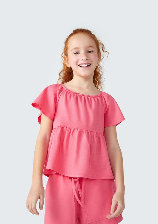 Foto do produto: Blusa Bata Infantil Menina Com Linho - Rosa