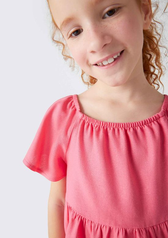 Foto do produto: Blusa Bata Infantil Menina Com Linho - Rosa