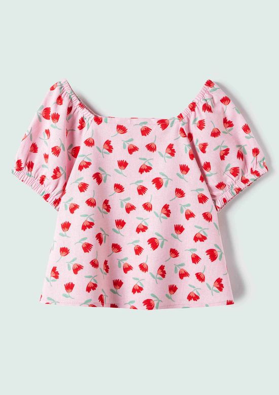 Foto do produto: Blusa Bata Infantil Menina Toddler Estampada Com Linho - Rosa