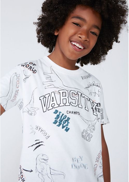 Camiseta Infantil Menino Curta Estampada - Off White