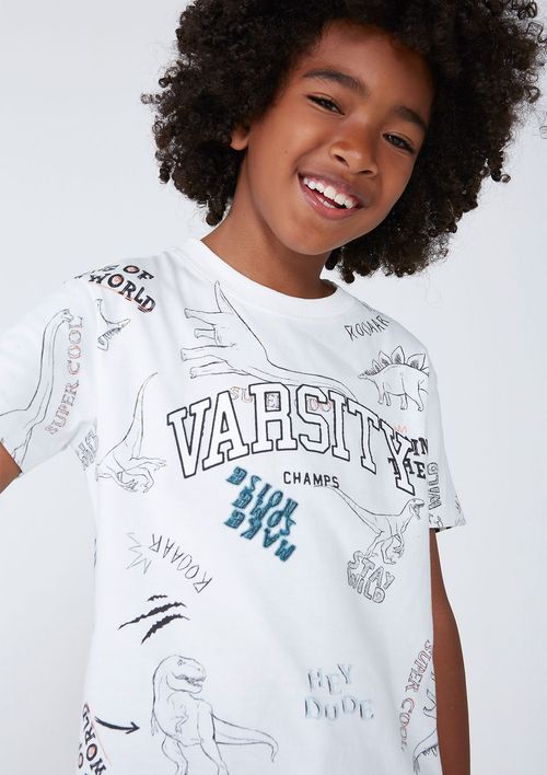 Camiseta Infantil Menino Curta Estampada - Off White