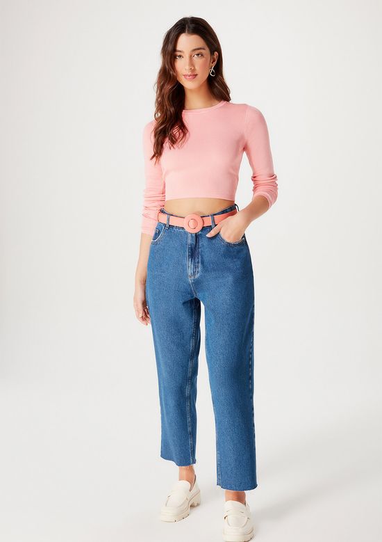 Foto do produto: Blusa Feminina Cropped Manga Longa Em Tricô - Rosa