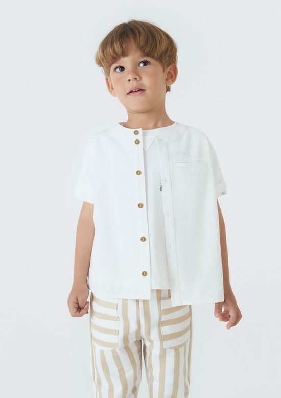 Foto do produto: Camisa Infantil Menino Toddler Com Linho e Gola Portuguesa - Off white