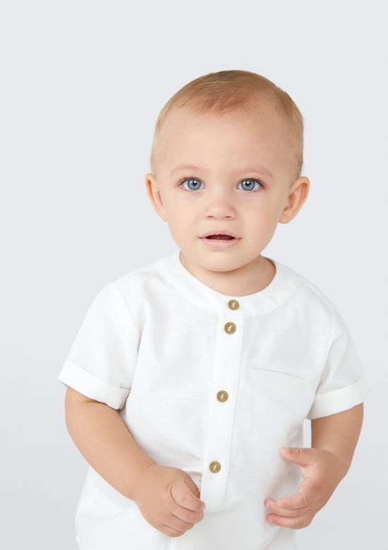 Foto do produto: Camisa Infantil Menino Toddler Com Linho e Gola Portuguesa - Off white