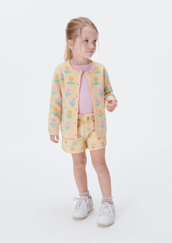 Foto do produto: Shorts Baggy Infantil Menina Toddler Em Sarja Estampada - Amarelo