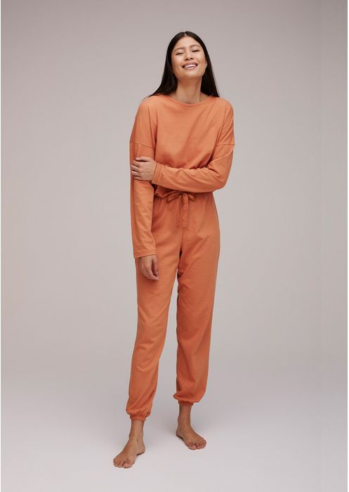 Pijama Feminino Longo Em Malha Sustentável - Marrom Queimado