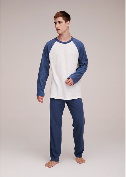 Pijama Masculino Longo Em Malha Flamê - Azul Médio
