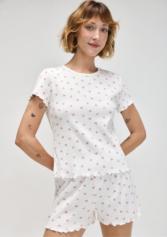 Foto do produto: Pijama Curto Feminino Estampado - Off white