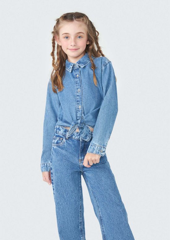 Foto do produto: Camisa Jeans Infantil Menina Com Amarração - Azul