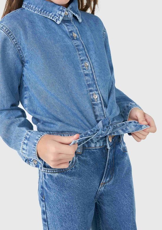 Foto do produto: Camisa Jeans Infantil Menina Com Amarração - Azul