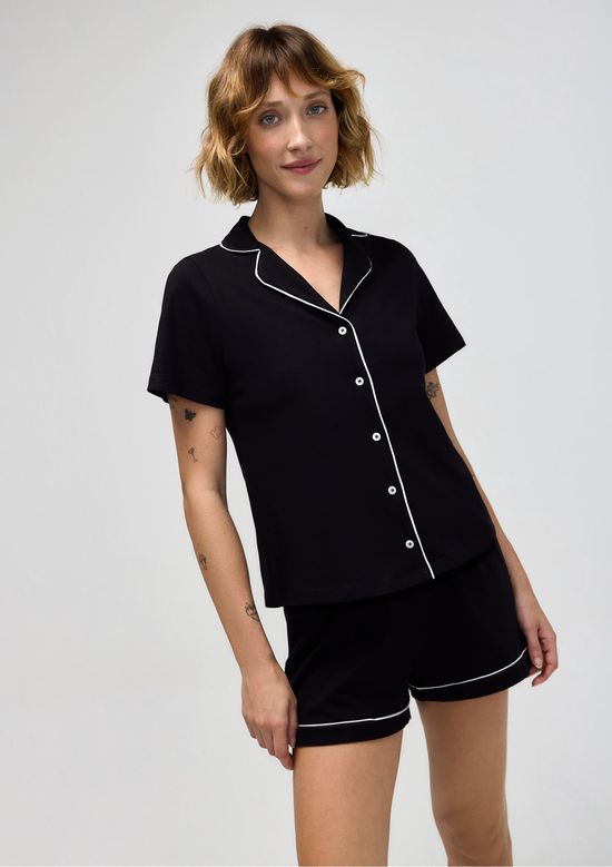 Foto do produto: Pijama Curto Feminino Com Botões - Preto