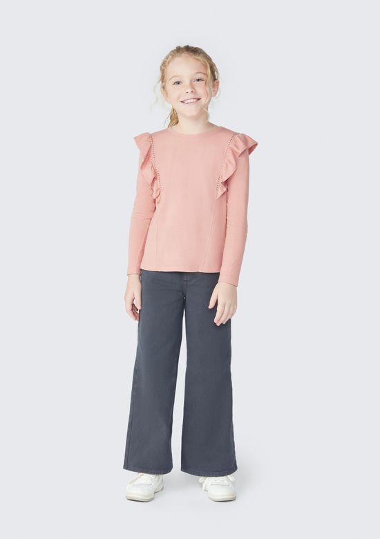 Foto do produto: Calça Infantil Menina Wide Leg Em Sarja - Cinza