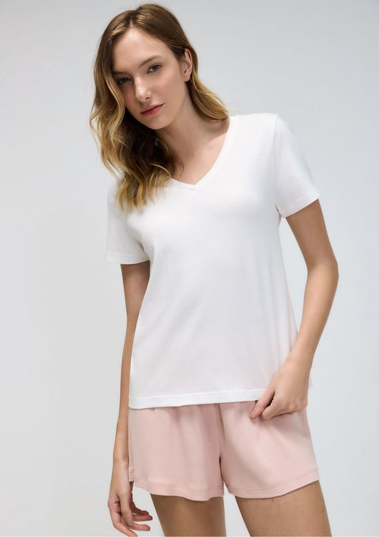 Foto do produto: Pijama Curto Feminino Em Malha De Algodão - Off white