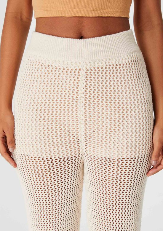 Foto do produto: Calça Feminina Pantalona Cintura Alta Em Tricô - Bege