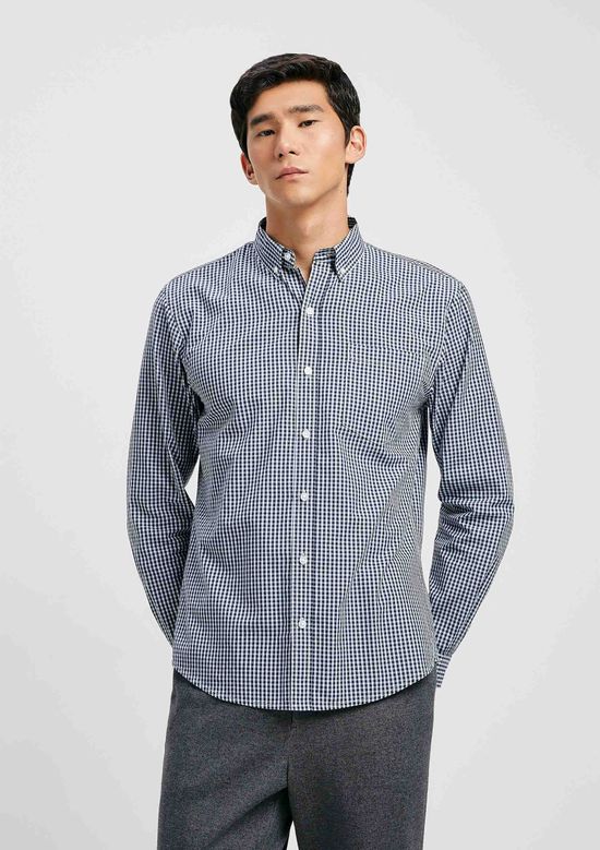 Foto do produto: Camisa Básica Masculina Manga Longa Slim Xadrez - Azul