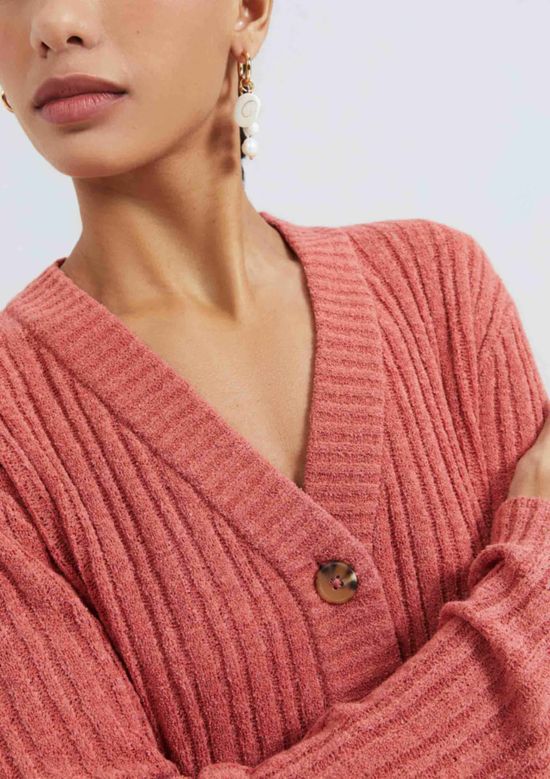 Foto do produto: Cardigan Feminino Decote V Em Tricô - Rosa