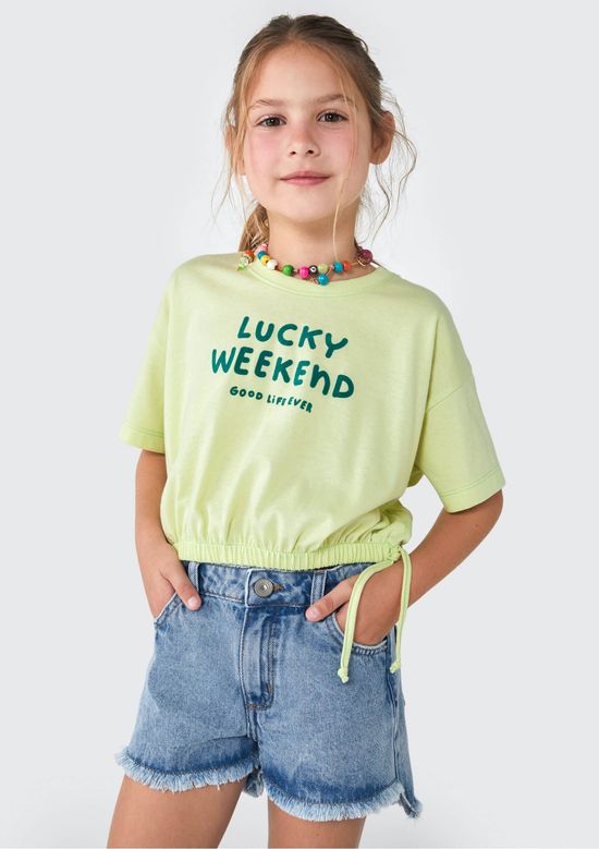 Foto do produto: Blusa Infantil Menina Manga Curta Amarração - Verde