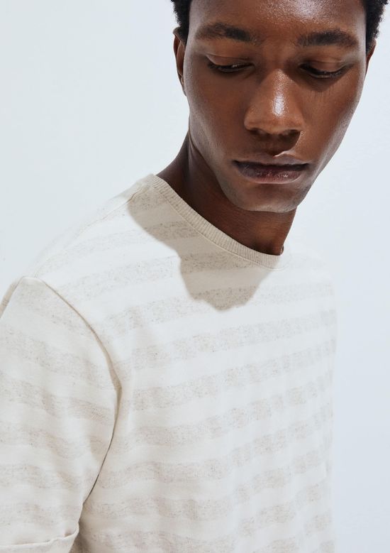 Foto do produto: Camiseta Masculina Listrada Com Linho - Bege