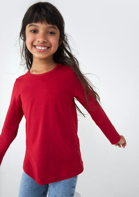 Foto do produto: Blusa Básica Infantil Menina Manga Longa  - Vermelho