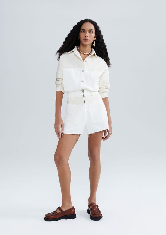 Foto do produto: Shorts Feminino Cintura Média Em Sarja Bicolor - Off white