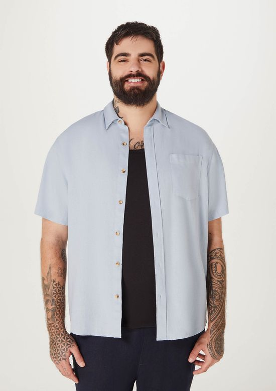 Foto do produto: Camisa Básica Masculina Manga Curta Slim Em Linho - Azul