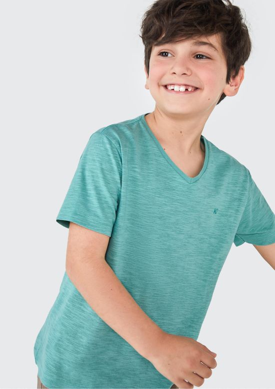 Foto do produto: Camiseta Básica Infantil Menino Flamê Em Decote V - Verde