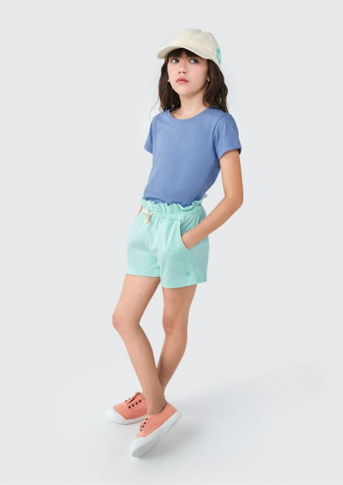 Foto do produto: Blusa Básica Infantil Menina Manga Curta Slim Com Bordado Coração - Azul