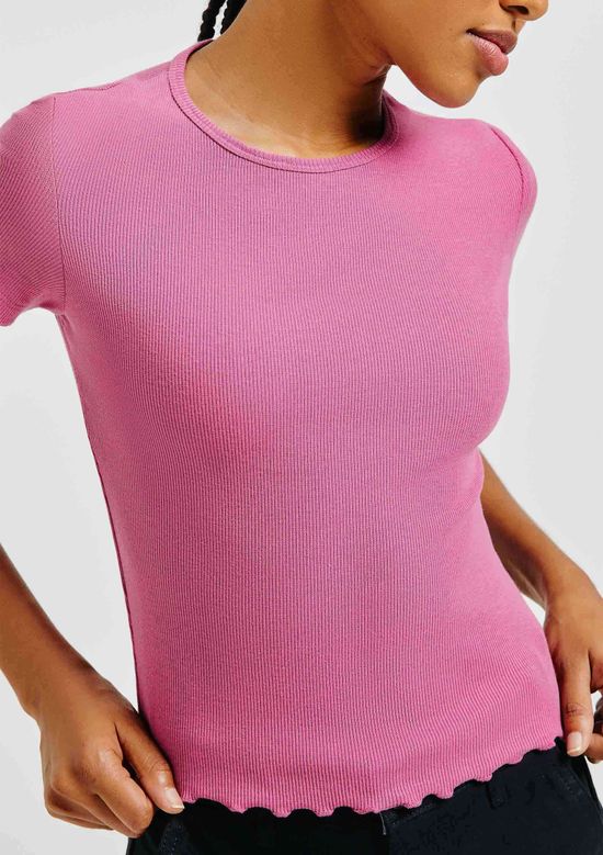 Foto do produto: Blusa Feminina Cropped Em Ribana Canelada Com Fru Fru - Rosa