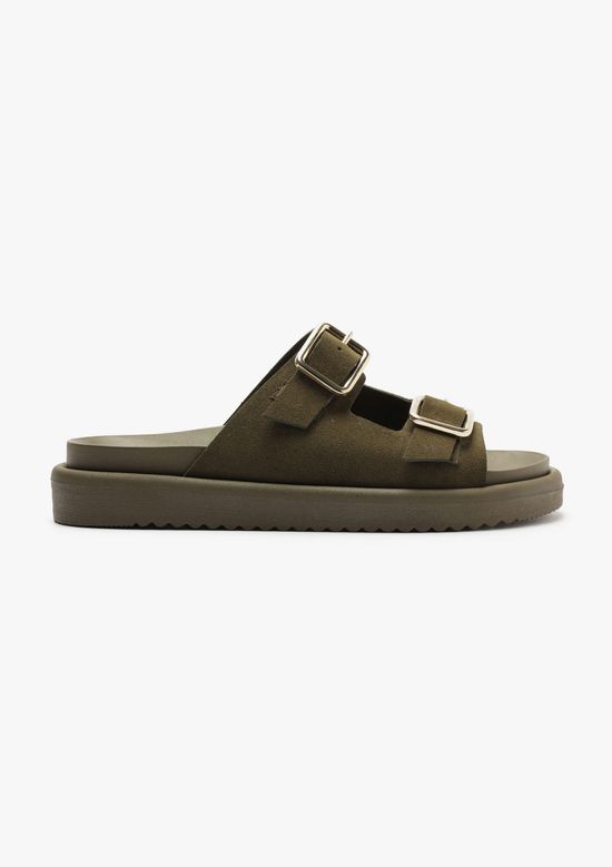 Foto do produto: Sandália Papete Feminina Camurça Fivela Dupla - Verde