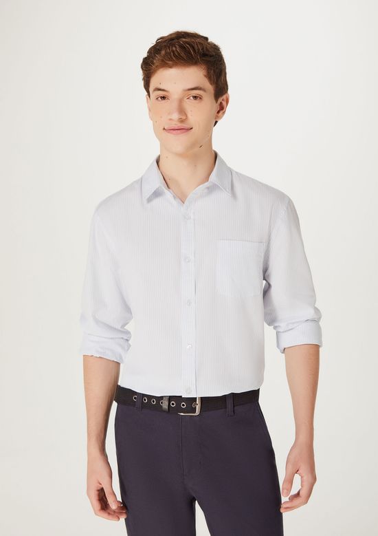 Foto do produto: Camisa Básica Masculina Manga Longa Slim Listrada - Azul