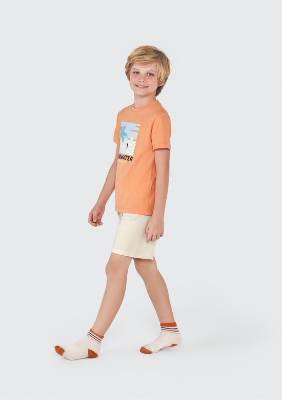 Foto do produto: Pijama Infantil Menino Curto Com Estampa - Laranja