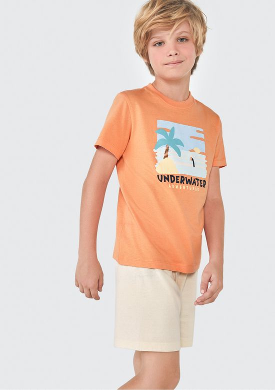 Foto do produto: Pijama Infantil Menino Curto Com Estampa - Laranja