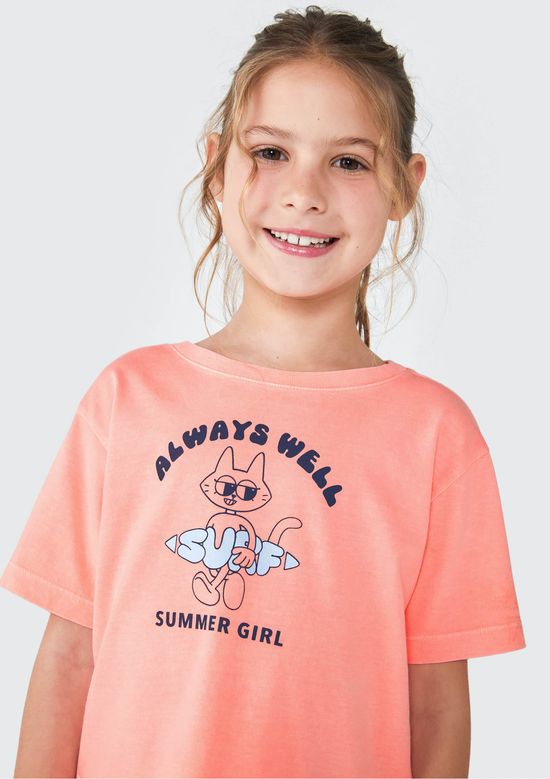 Foto do produto: Blusa Infantil Menina Manga Curta Com Estampa - Laranja