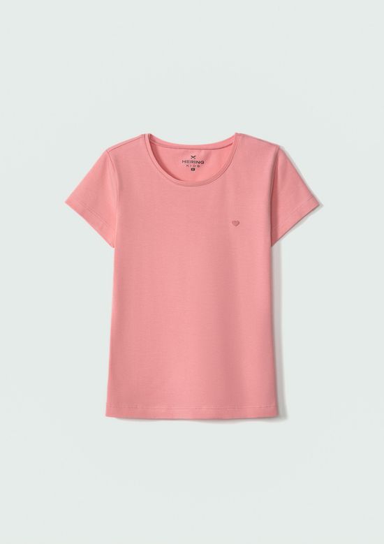 Foto do produto: Blusa Básica Infantil Menina Manga Curta Slim Com Bordado Coração  - Rosa