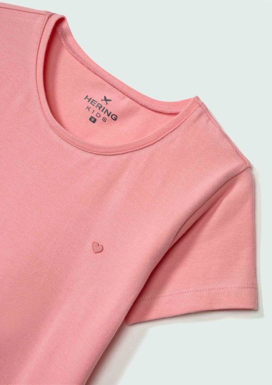 Foto do produto: Blusa Básica Infantil Menina Manga Curta Slim Com Bordado Coração  - Rosa