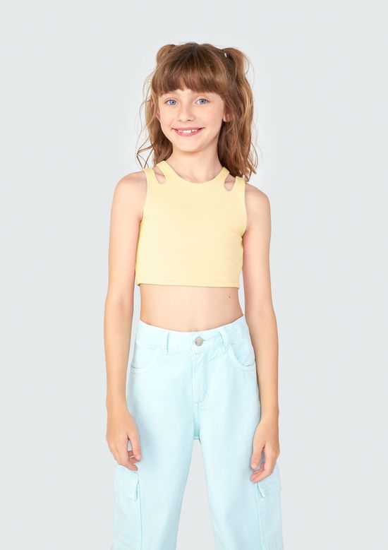 Foto do produto: Regata Cropped Infantil Menina Em Ribana - Amarelo