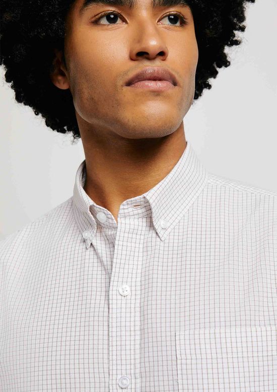 Foto do produto: Camisa Básica Masculina Manga Longa Slim Xadrez - Bege