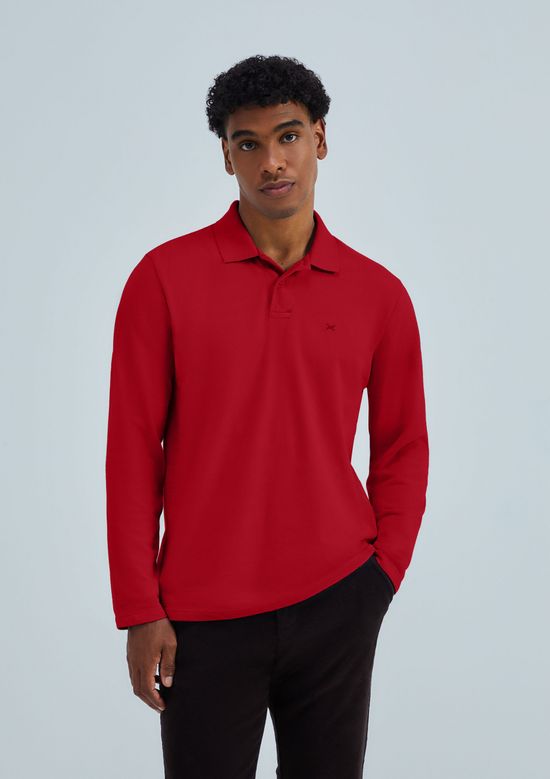 Foto do produto: Camisa Polo Masculina Manga Longa Em Piquet - Vermelho