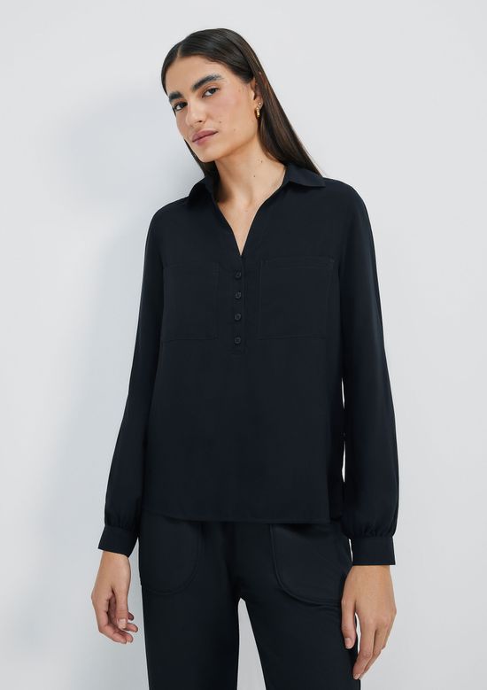 Foto do produto: Camisa Básica Feminina Manga Longa Em Viscose - Preto