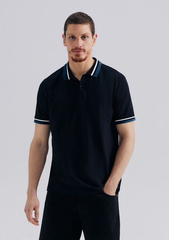 Foto do produto: Camisa Polo Masculina Manga Curta Com Retilínea - Preto