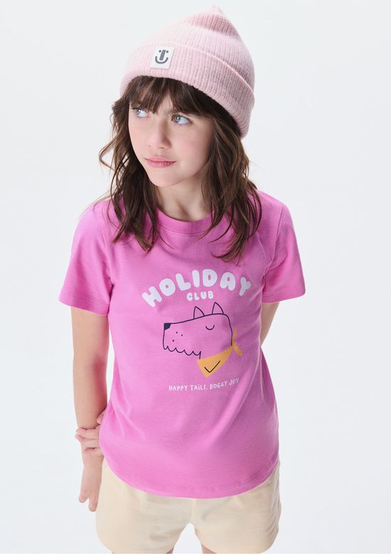 Foto do produto: Blusa Infantil Menina Manga Curta Com Estampa - Rosa