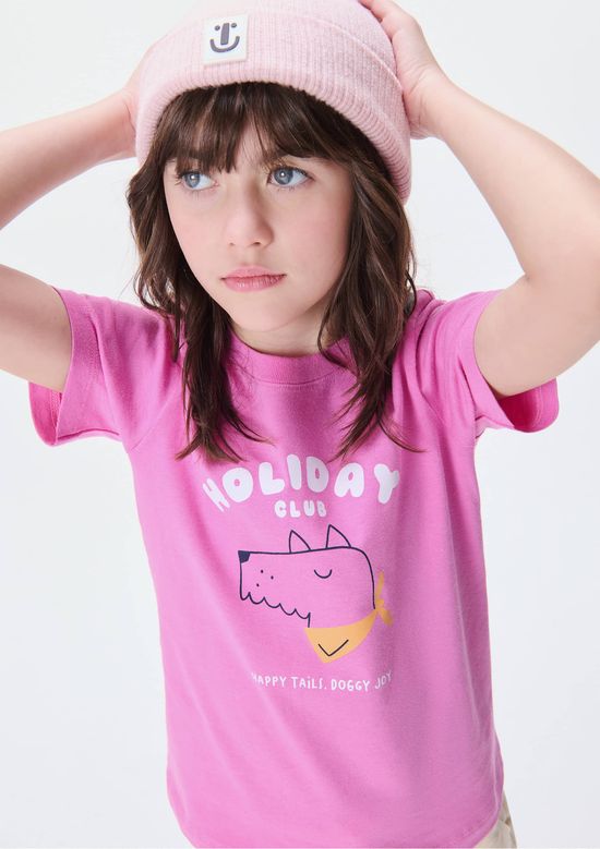 Foto do produto: Blusa Infantil Menina Manga Curta Com Estampa - Rosa